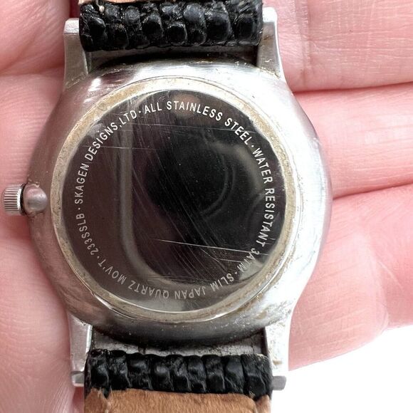 Skagen Denmark Hard Rock Cafe Hollywood FL Wrist Watch Black Lizard Band WORKS!